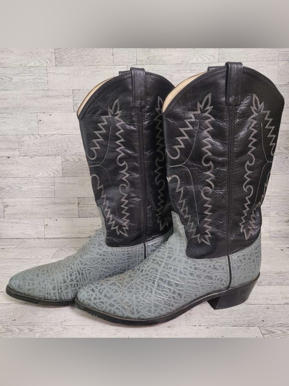 Men's Old West Gray Black Leather Western Rodeo Cowboy Boots Size 13 D